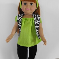 Lime green shirt, zebra vest,black leggings, headband 4 pc.