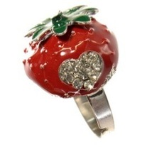 red green enamel decora rockabilly heart rhinestone adjustable strawberry ring