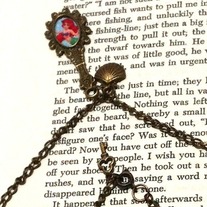 brass seashell key charm Disney Ariel Little Mermaid handmirror pendant necklace