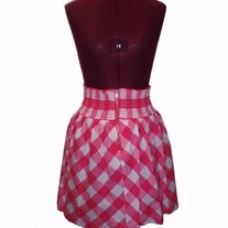 In S, M, & L - pink white checkered gingham rockabilly smocked high waisted skirt 