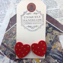 Wood Polka Dot Heart Earrings *Available in other colors 