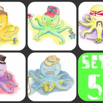 mustachioed collection - set of 5, 6"x6"