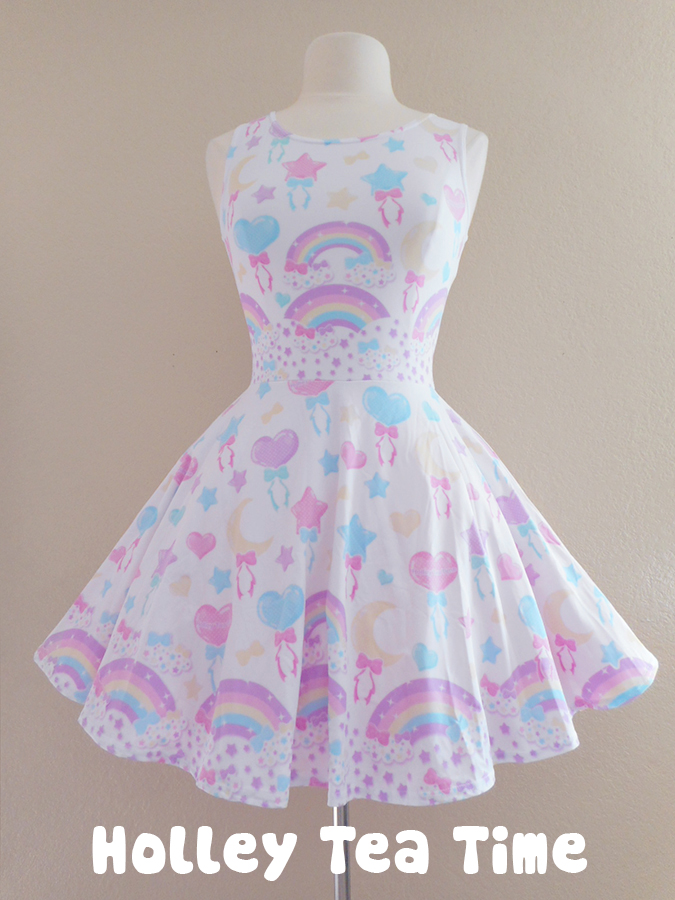 Pastel party white Skater Dress MADE TO ORDER · Holley Tea Time
