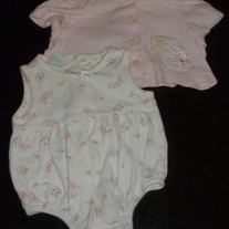 White Romper with Bunnies and Matching Pink Cardigan with Bunny and Umbrella-Sesame Street Size 0-3 Months  CLM1