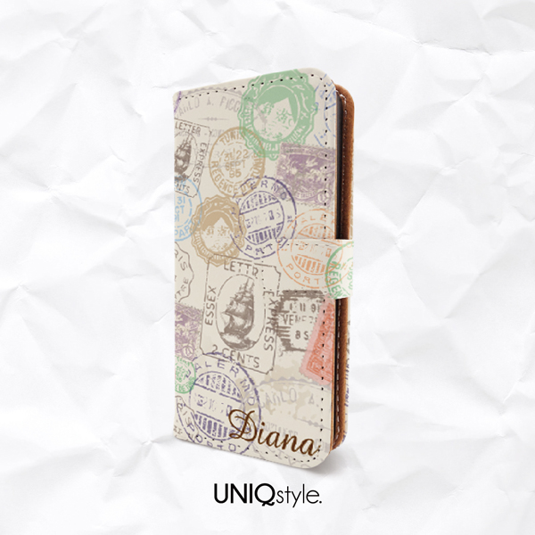 Vintage travel stamp personalized monogram custom name PU leather