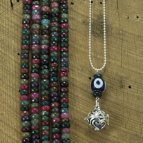 Hearts & Flowers Cage with Natural Rainbow Agate Baby Belly Bell™