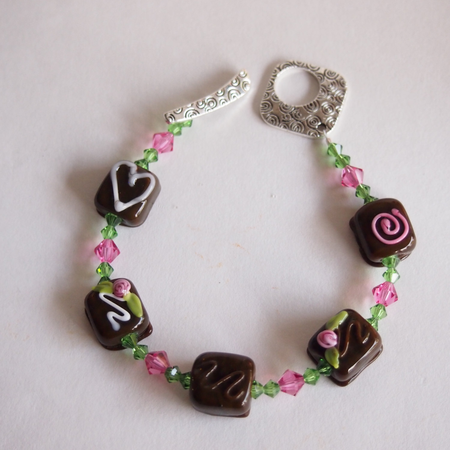 Chocolate Candy Bracelet, Lampwork Bracelet, Candy Bracelet, Glass Bead Bracelet, Beadwork