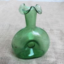 Green Glass Doughnut Donut Pinch Vase