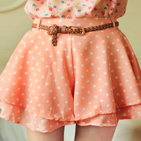 Pastel Polka Dot Ruffle Skort Comes With Braided Brown Belt