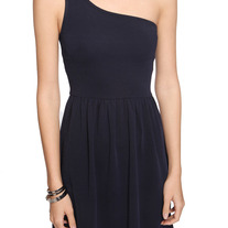 L navy blue asymmetrical sleeveless pleated skirt mini pin-up wilma dress