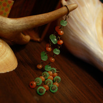 Brass, Green Glass, and Aventurine Tendril Earrings