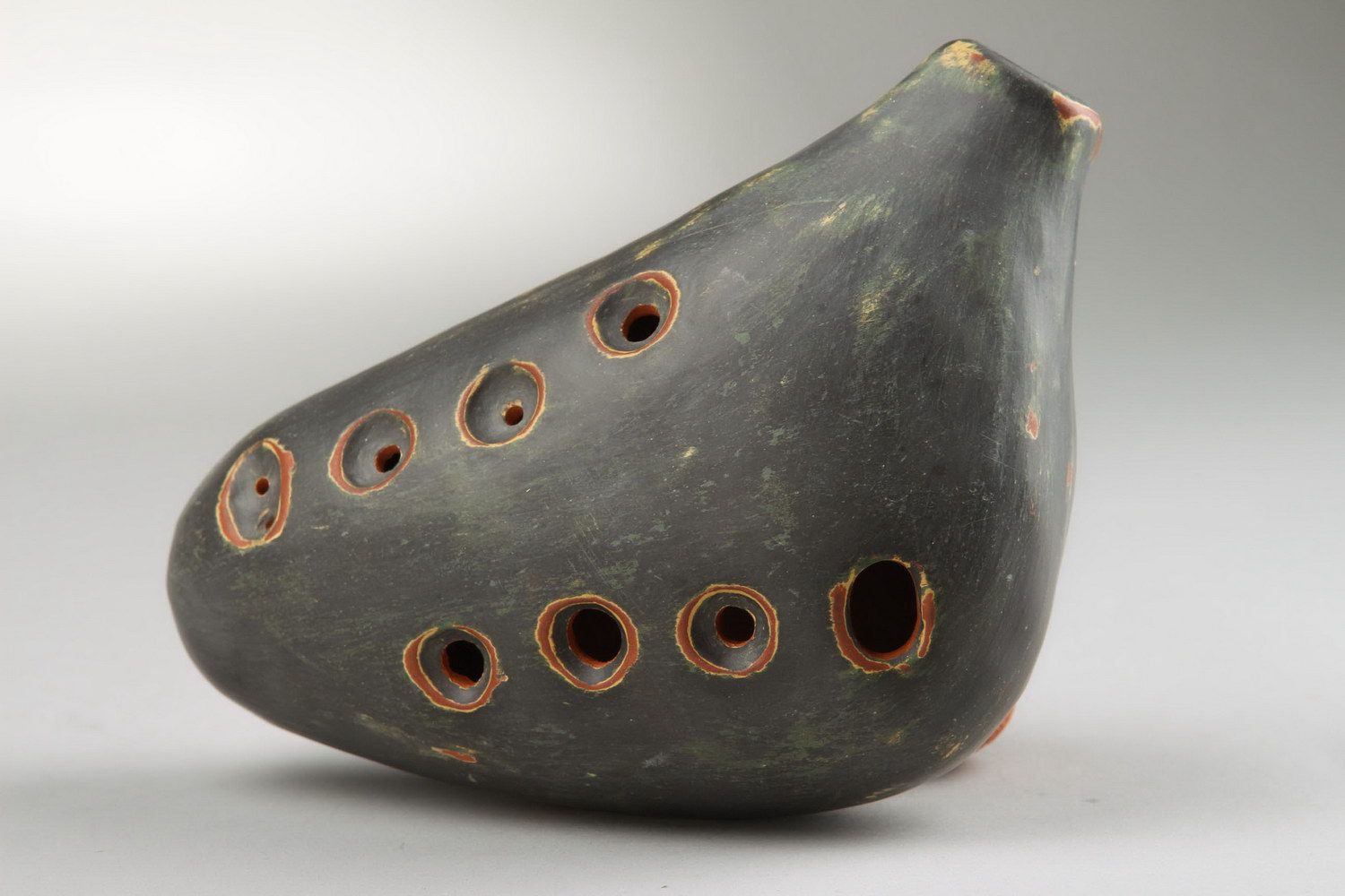 Handmade clay ethnic ocarina globular flute with 8 holes folk style