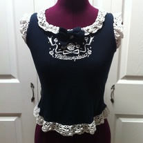 XS Metamorphose navy blue sleeveless lolita cutsew white lace rose bow logo tank top