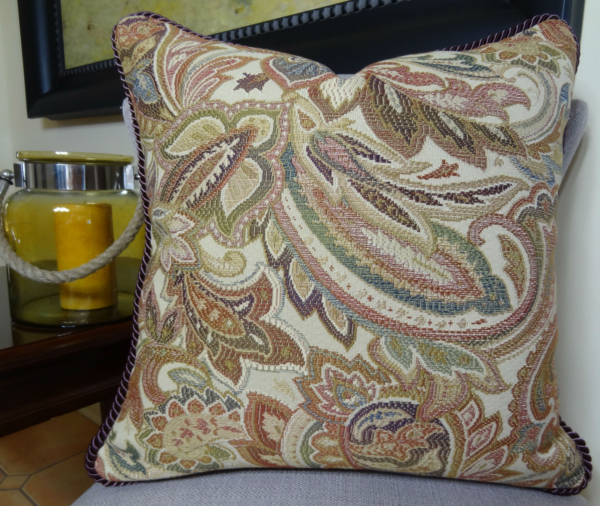 20 X 20 Decorative Designer Taupe Plum Pillow Taupe Tan Plum