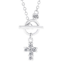 Perfect Faith Necklace With Prong Round Cut Clear Cz In Silver Tone