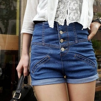  Turn-up Hem High Waist Shorts