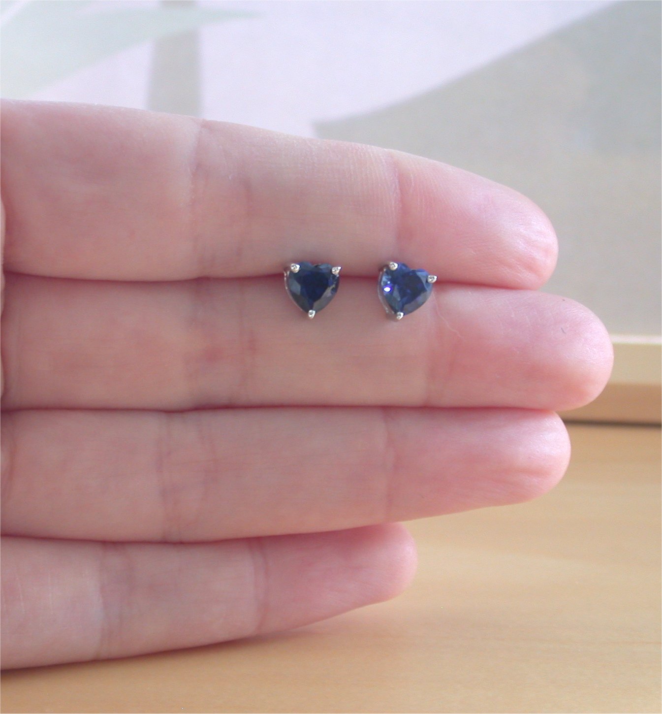 925 Sapphire (Lab Created) Heart Earrings/Sapphire Stud Earrings