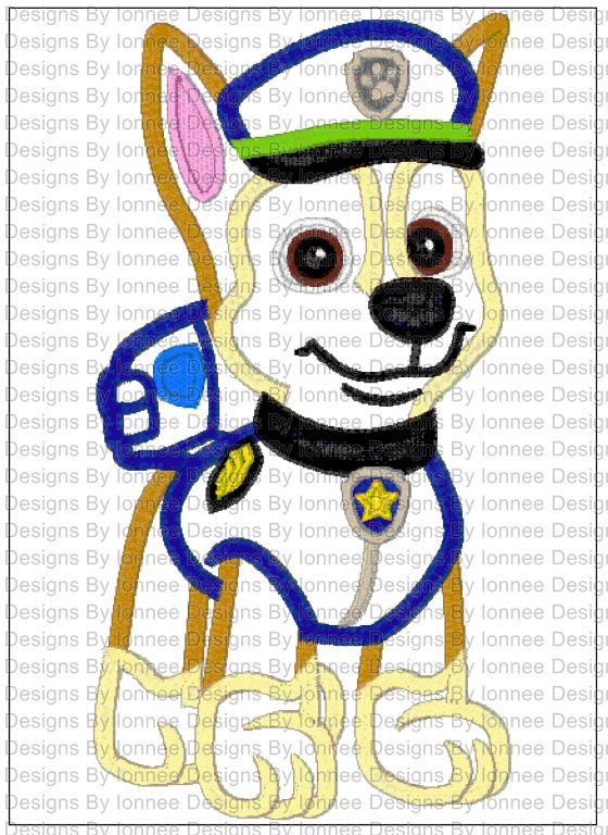 Paw Patrol Chase Applique Machine Embroidery Designs in 2 Sizes on Storenvy