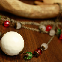 Pink, Green, and White, Antiqued Brass Necklace