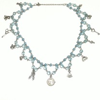 blue cinderella pearl bead lace charm necklace w silver bows clock scissors mouse key cat dress pumpkin pendants