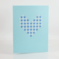 Handcrafted Metallic Dark blue and white plaid checkered heart shape light blue portrait card