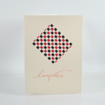Handcrafted Metallic Red and black plaid checkered diagonal rectangle shape cream portrait card