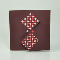 Handcrafted Metallic Red and light pink double vertical squares plaid checkered plum square card