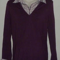 Deep Purple Long Sleeve Top with Stripe Collar and Cuffs-Duo Maternity Size XL