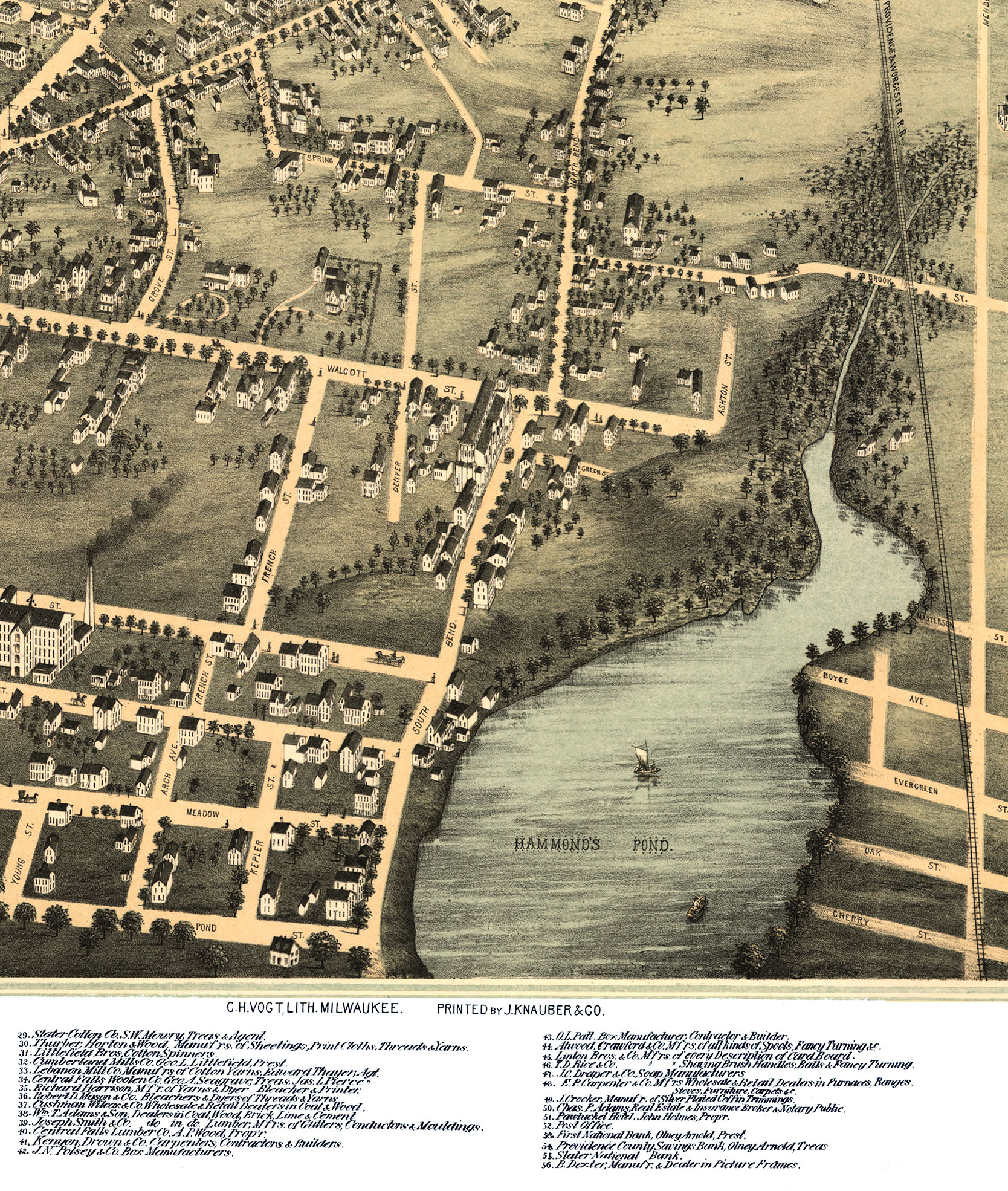 Pawtucket & Central Falls, RI in 1877 Bird's Eye View, Aerial