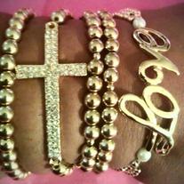 Gold Beaded Cross & Love Stack Bracelets