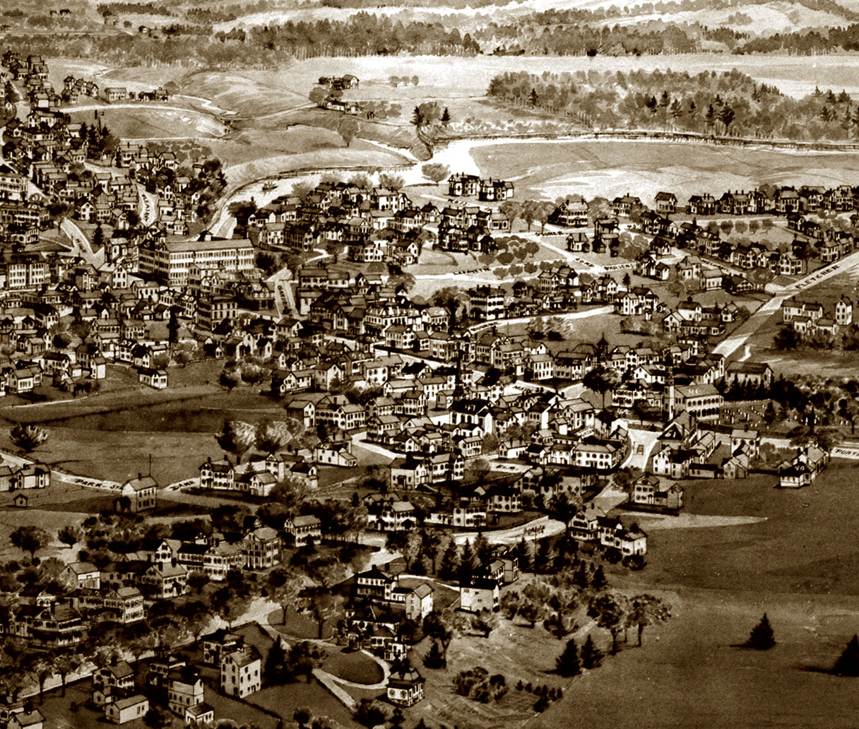Kennebunk, Maine in 1895 Bird's Eye View Map, Aerial, Panorama, Vintage, Antique, Reproduction