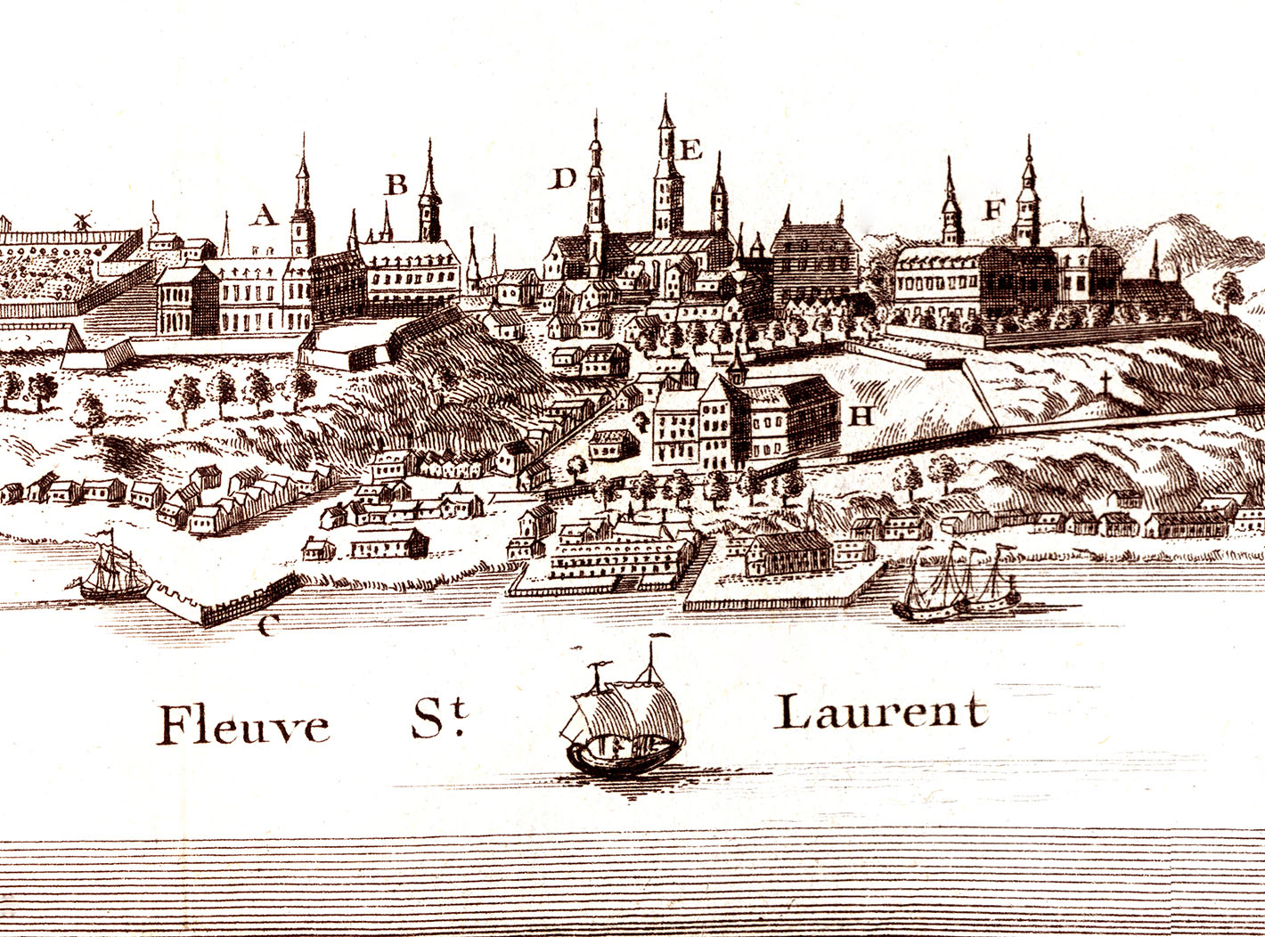 Quebec City, Quebec, Canada in 1755 Bird's Eye View, Aerial, Panorama