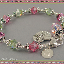 Sterling Silver Preppy PINK & GREEN SWAROVSKI Crystal Frog Charm BRACELET