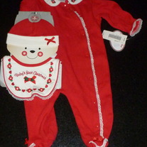 Baby's First Christmas Outfit with Matching Hat and Bib-NEW-Babyworks Size 3-6 Months