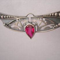 Art Deco/egyptian silver necklace.  With lab ruby.