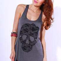 SKATER CHIK GREY AND BLACK LACED SKULL TANK TOP