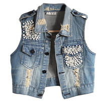 Cropped denim vest