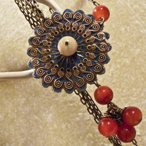 Teal Lantern Filigree, Alabaster, & Carnelian Necklace