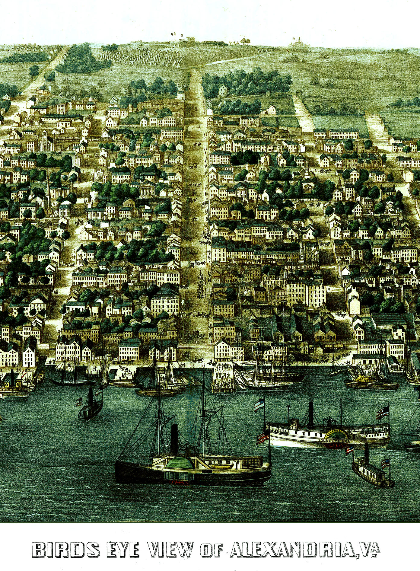 Alexandria, Virginia in 1863 Bird's Eye View Map, Aerial, Panorama