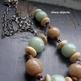 Pistachio - bone, glass, wood & silver chain necklace - Thumbnail 1