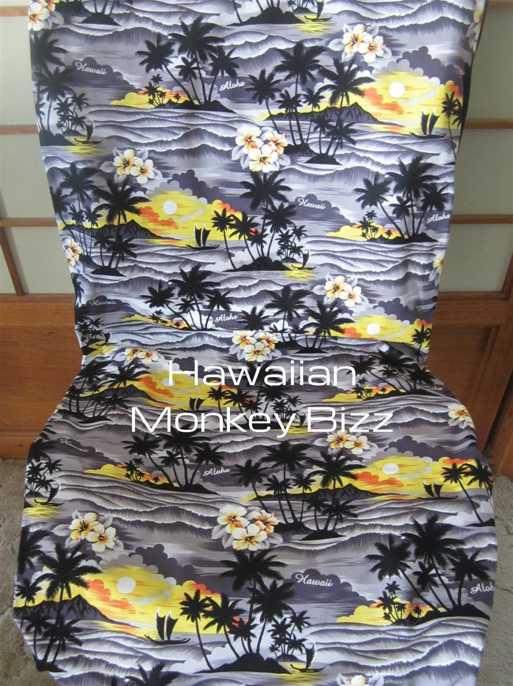 "GRAY HAWAIIAN SUNSET" Hawaiian Car Seat Covers 2PC (DENIM/CANVAS