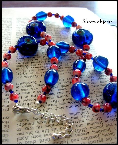 Cobalt Brick - chunky handmade glass beaded necklace