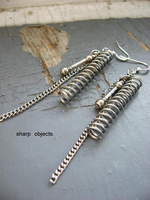 Boing - stainless steel & silver chain dangle spring earrings