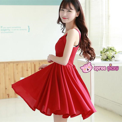 S/m/l retro red sleeveless dress sp151956