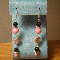 Black & Pink Sandstone Dangle Earrings with Tibetan Silver