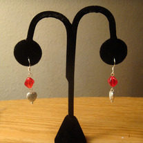 Red Earrings with Tibetian Silver Heart Charm