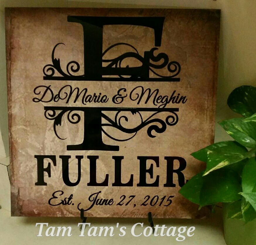 Personalized Last Name Tile W Attached Easel 12x12 Tam Tam S