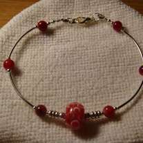 Red Lampwork, Liquid Silver, & Tibetan Silver Anklet (9 inch)
