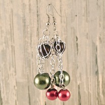 Green and Red Pearl Caged Seedling Earrings