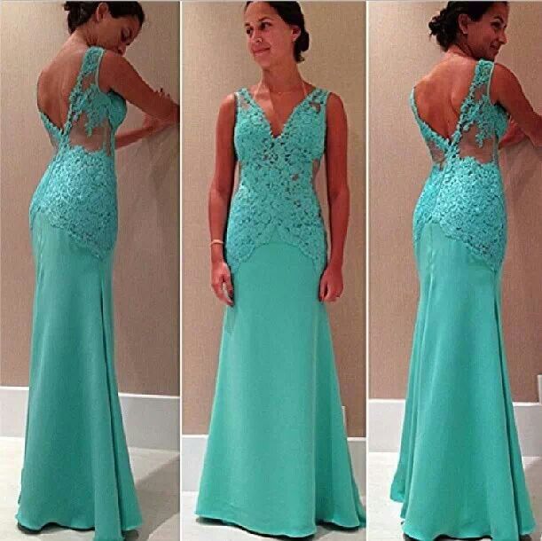 Tiffany Blue Lace Prom Dress